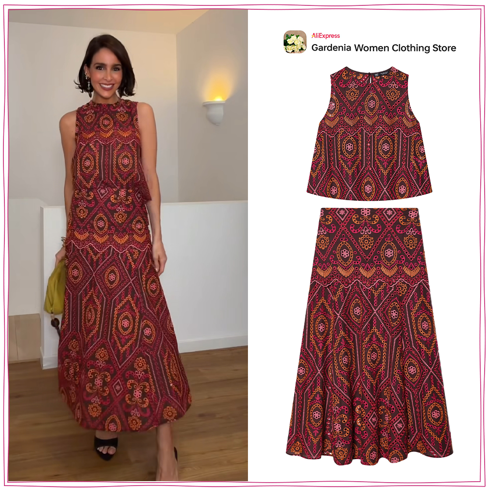 Fly Line - Elegant Women Embroidered Eyelet Skirt Sets