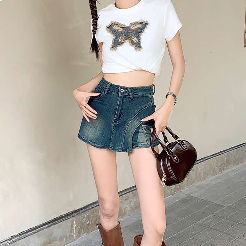 Denim Skirts Women Washed Skir - Fly Line 评论和价格